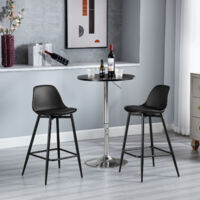 Klihome Barhocker 2er Set, Küchenhocker mit Rückenlehne Fußstütze, Barstühle PP, Tresenhocker Bistrohocker mit Metallbeinen, für Küche Bars Esszimmer Restaurants, Schwarz