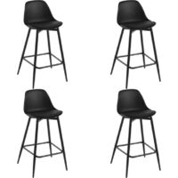 Klihome Barhocker 4er Set, Küchenhocker mit Rückenlehne Fußstütze, Barstühle PP, Tresenhocker Bistrohocker mit Metallbeinen, für Küche Bars Esszimmer Restaurants, Schwarz