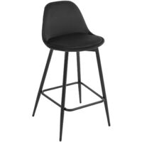 Klihome 1x Barhocker, Küchenhocker mit Rückenlehne Fußstütze, Barstühle Samt, Tresenhocker Bistrohocker mit Metallbeinen, für Küche Bars Esszimmer Restaurants, Schwarz