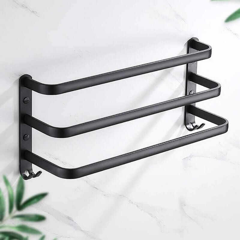 Porte-serviettes Autocollant Pour Salle De Bain En Acier Inoxydable Noir