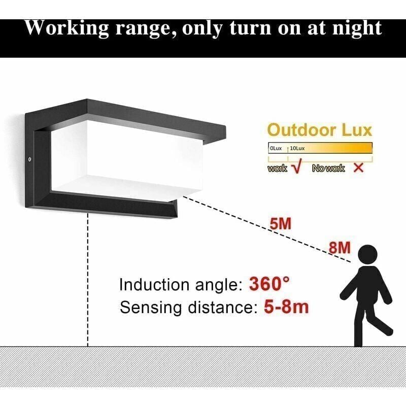 Led Applique Murale Extérieur Avec Détecteur De Mouvement, 18 W Éclairage Extérieur Ip65 Étanche Carré Radar Induction Contrôle Lumière Pour Patio Balcon Garage Garage Atelier (Blanc Froid) 3