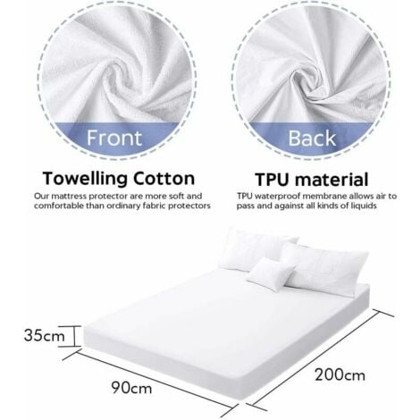 Protège Matelas Imperméable 90 x 200 cm,Couvre Matelas Serviette éponge Drap Housse,Alèse Respirante,Anti Acarien,Antibactérien,Housse Protection Lit Adulte et Enfant/Lavable à 30°C (Single)