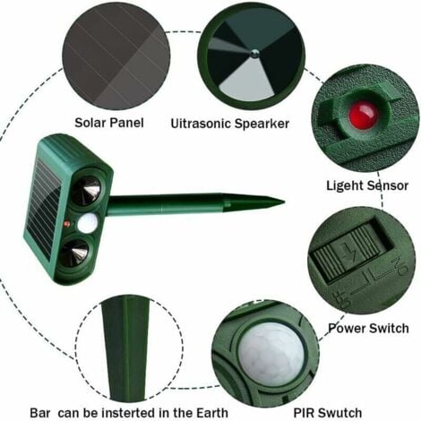Répulsif solaire à ultrasons pour chats Répulsif pour chats d'extérieur Sensibilité et fréquence réglables Répulsif à ultrasons pour chats pour repousser les parasites Protecteur de jardin