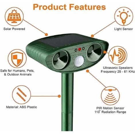 Répulsif Chat Ultrason, Repulsif Chat Solaire, Répulsif Ultrason Anti Rongeurs avec Détecteur de Mouvement, Étanche Repulsif Chat Exterieur pour Anti Chats Chiens Souris Ratons Animaux de Jardin