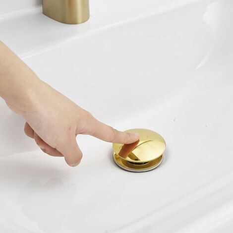 Bonde de vidange universelle sans trop-plein, bouchon de vidange pop-up en laiton massif pour lavabo et lavabo, installation sans outil, or brossé sans trop-plein