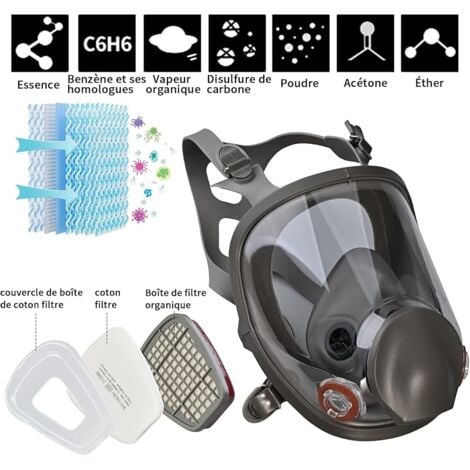 Respirateur facial complet réutilisable, Protection Respirateur Visage avec 10 filtres de rechange 5 paires de gants pour Peinture Particules Poussière Produits chimiques