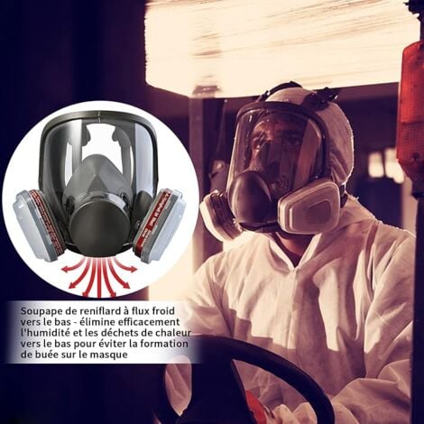 Respirateur facial complet réutilisable, Protection Respirateur Visage avec 10 filtres de rechange 5 paires de gants pour Peinture Particules Poussière Produits chimiques