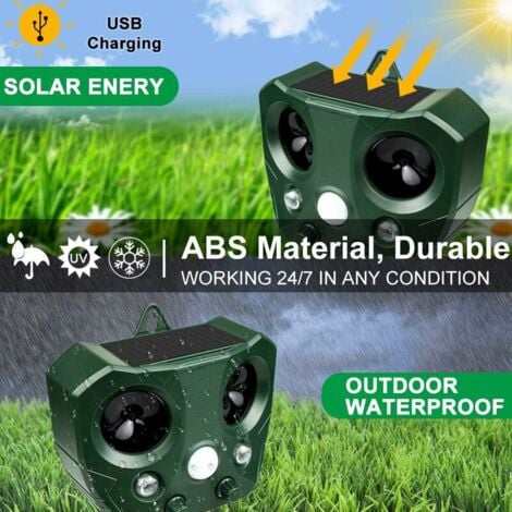 Répulsif à ultrasons pour chat-répulsif solaire pour chat étanche et réglable en fréquence avec alarme et lumières clignotantes pour repousser les parasites
