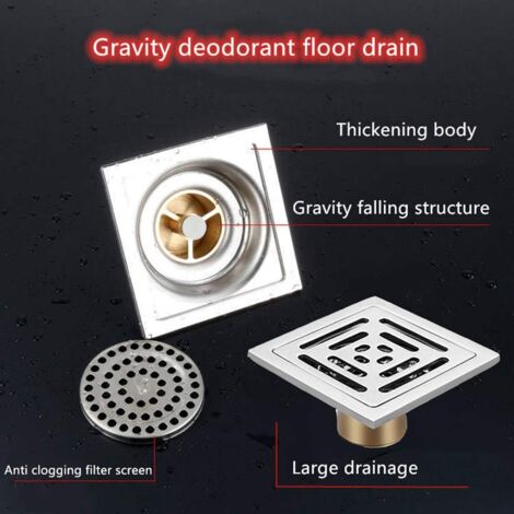 Drain de Douche Carré Siphon De Sol Anti-Odeur,Acier Inoxydable Drain de Plancher avec Passoire Filtre,pour Salle De Bain(100 mm )