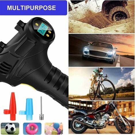 Compresseur d'air Portatif, Gonfleur Pneus Voiture 12v DC, Fil Allume Cigare,3 Adaptateurs de Buses,pour Voiture Vélo et Balle Gonflable avec Ecran LCD et Lampe LED