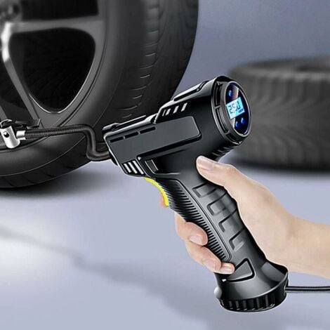Compresseur d'air Portatif, Gonfleur Pneus Voiture 12v DC, Fil Allume Cigare,3 Adaptateurs de Buses,pour Voiture Vélo et Balle Gonflable avec Ecran LCD et Lampe LED