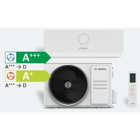 Bosch – Climatiseur réversible mono-split 3,5 kW – Classe A++ refroidissement – 20 dB(A) silencieux – Pompe à chaleur air/air – Fonction chauffage - 3000i