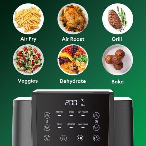CHEFREE  Air Fryer 5L & 1650W - with Visible Window - 6 in 1 - Oil-free - Nonstick Dishwasher Safe Basket - Black