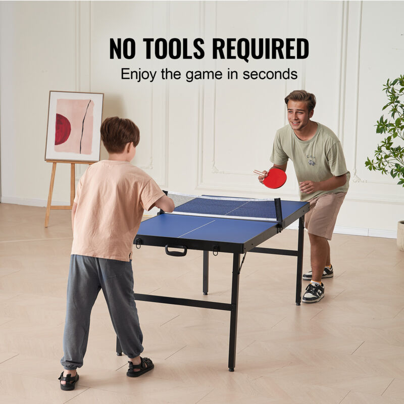 Table De Ping-pong Cougar Mini 1500 - Bleue, Pliable Et Portable - Enfant Et Adulte