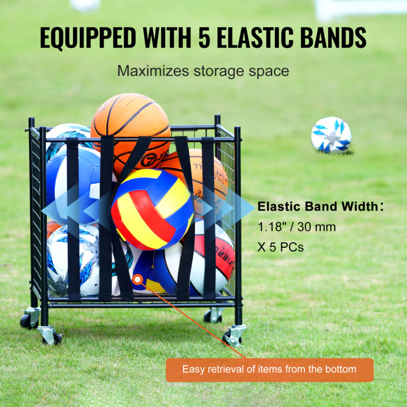 Étagère De Rangement CADUKE Pour Ballons De Sport – 5 Niveaux, Métal Noir, 151 Cm, Avec 2 Paniers Et 8 Supports
