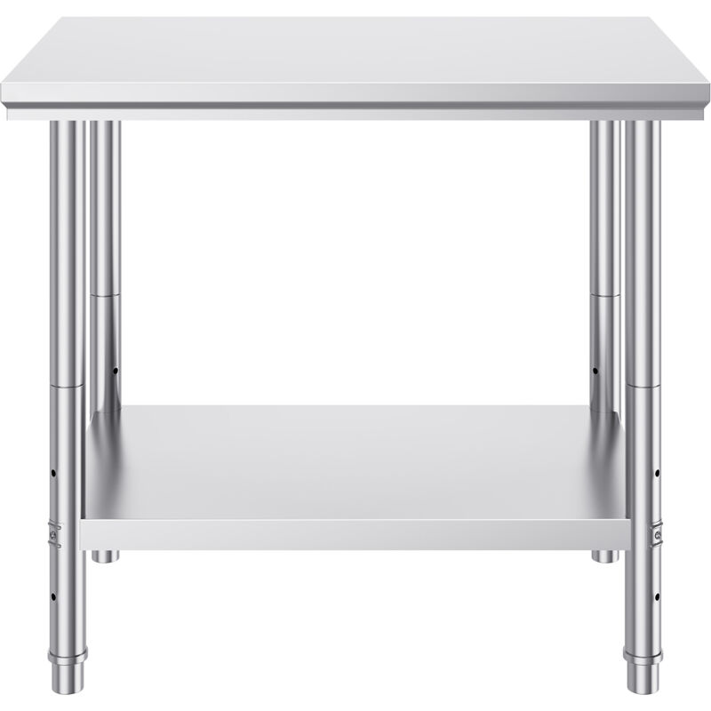 CAVATINY Table Inox Pro 120×60×85 Cm – Charge 140 Kg, Pieds Réglables, Étagère Basse, Idéale Cuisine & Atelier