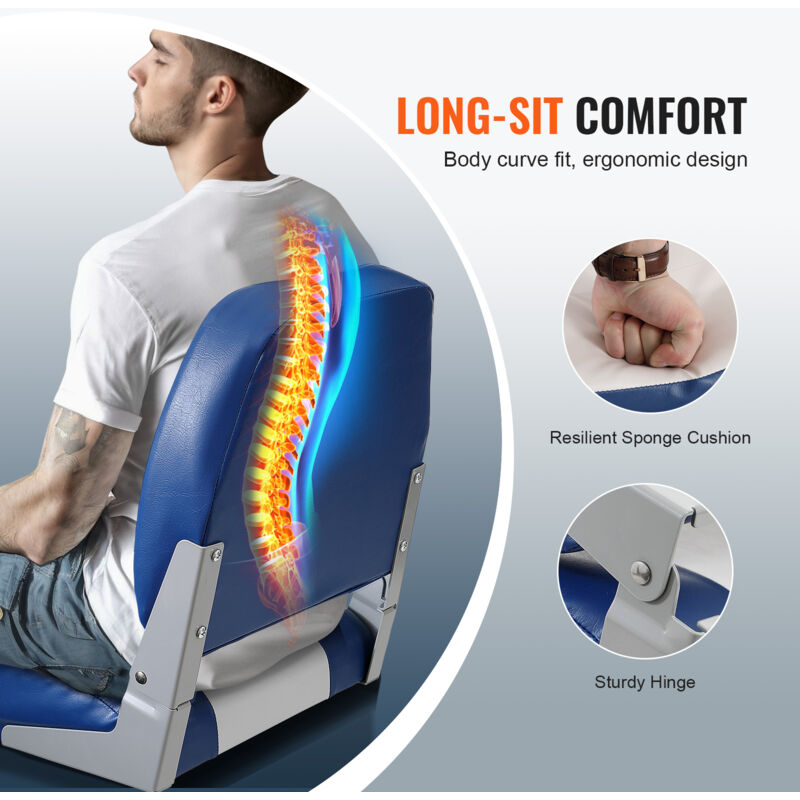 HOMASIS Lot De 2 Sièges De Bateau Pliables Avec Dossier Haut, Direction étanche Avec Sangle, 44,5 X 50 X 60 Cm, Bleu Et Blanc