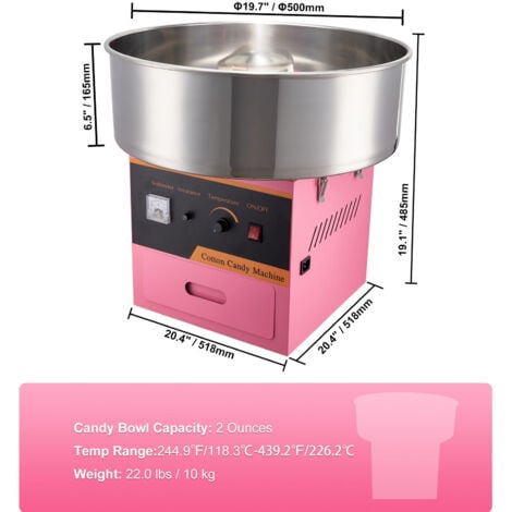 Mophorn Machine a barbe a papa commerciale 1000W rose Temperature 95,8-233,3 °C pour Faire Bonbons Fete Anniversaire Enfants