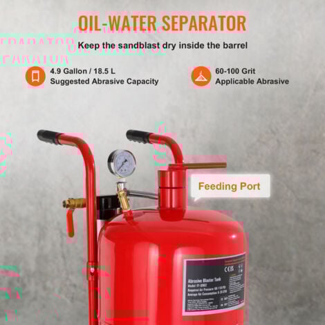 Mophorn 10Gal/40L sableuse equipee deun robinet dearret, deun manometre, deune buse en ceramique, deun tuyau de 2,5 m, deun entonnoir de remplissage, deun piege a eau, de roues en caoutchouc de 6", de