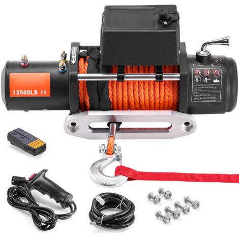 Mophorn – Treuil électrique 12V CC 13 500 lb – Corde synthétique Φ3/8 po x 80 pi – Télécommande sans fil – Rapport de démultiplication 195,8:1