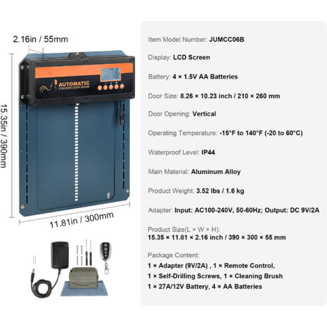 Porte De Poulailler Automatique Solaire Avec Télécommande - Minuterie, Détection Lumière, Protection Anti-pincement, Pour Volailles <4.5 Kg - 12