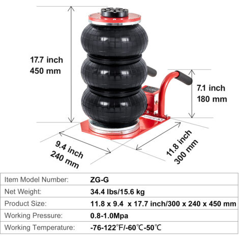 Mophorn Cric pneumatique à triple sac  de 3 tonnes/6 600 lb pour levage de voiture et SUV