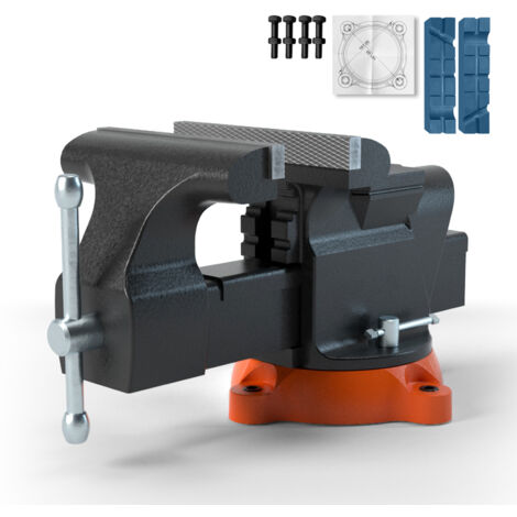 Mophorn Etau deetabli, largeur de machoire de 6 pouces, ouverture de machoire de 5,9 pouces, base de verrouillage pivotante a 360 degres, etau polyvalent avec enclume - Etau deetabli en fonte ductile (1/5)