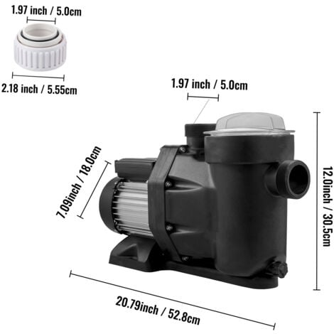 Mophorn Pompe de piscine  1 CV 19200 L/h 750 W Pompe de piscine creusée avec panier-crépine Moteur pour eau de piscine propre Pompe de filtration de piscine entrée/sortie 1,97" + 2 tuyaux