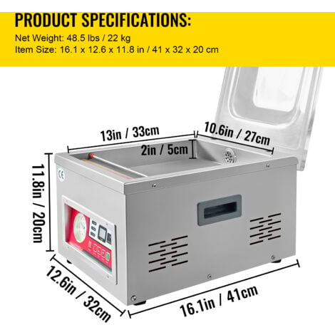 Mophorn Machine a emballer sous vide, 260W de puissance de scellage, machine a emballer sous vide pour les aliments humides, les viandes, les marinades, taille compacte, 10.2" de longueur de scellage,