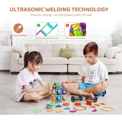 Playmags 56 Blocs Magnétiques + Voiture | Jeu Construction STEM Enfant - Créativité Motricité