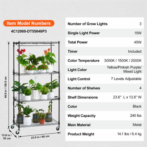 Support Pour Plantes Avec Lampes De Croissance – 8 Niveaux, 155 Cm, Roulettes