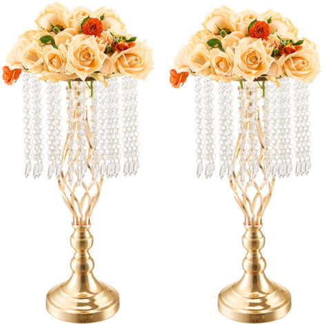 Mophorn Lot de 12 supports de fleurs de mariage en cristal de 49 cm de haut, vase de centre de table de mariage en métal, supports de fleurs dorés, support de présentation florale pour tables (1/5)