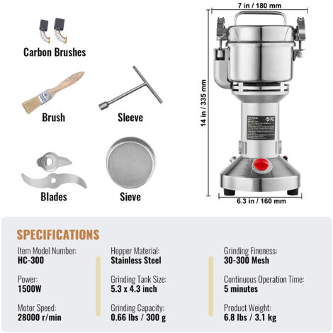 LEJIEYIN Moulin à grains 150g moulin à farine haute vitesse 25000 R/min pour broyage rapide contre les surcharges - Moulin à herbes, épices, noix, céréales