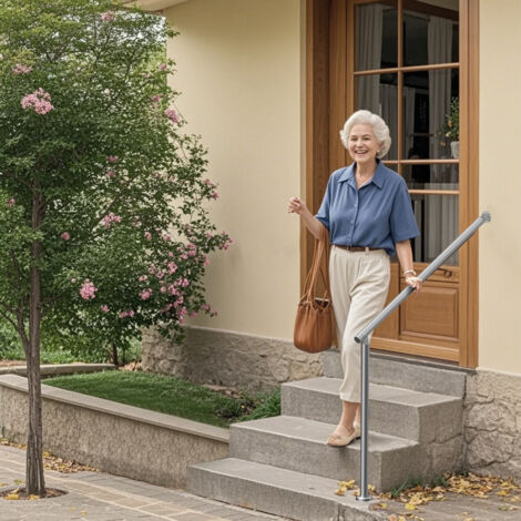 Mophorn Rambardes pour marches extérieures, kit de garde-corps de terrasse argenté 39,4 po/100 cm. Rampes fixées au mur et au sol avec kit d'installation. Idéal pour les personnes âgées. Kit de