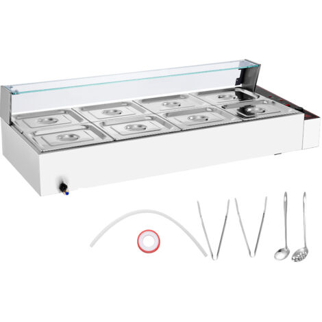 Mophorn Réchauffeur de nourriture commercial à 8 poêles, comptoir de 1700 W en acier inoxydable Buffet Bain Marie, table à vapeur électrique argentée 8 x 8 QT avec couvercle en verre