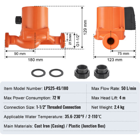 Pompe De Circulation Eau Chaude 93W, Avec Adaptateur NPT 1/2 Et 3/4 – Neuve