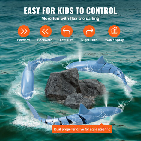 Requin Télécommandé Sous-marin - Bateau RC 2,4GHz Avec Lumières LED, Plongée Et Double Hélice Pour Enfants