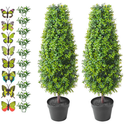 Mophorn Arbre topiaire en buis artificiel de 36 po, 2 pièces. Faux arbres topiaires avec feuilles supplémentaires, pot et petite décoration. Ensemble résistant aux UV pour décoration intérieure