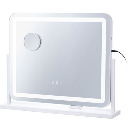 Mophorn Miroir de courtoisie avec lumières-21,7x17,7 po,blanc.Trois modes d'éclairage de couleur,grossissement 5X,port USB et commande tactile intelligente. Rotation à 360°pour une visualisation (1/5)