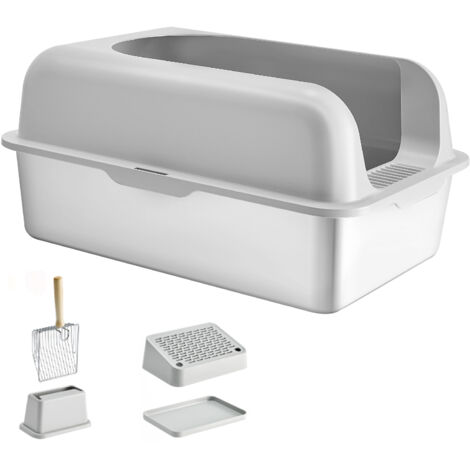 Mophorn – Bac à litière pour chat XL en acier inoxydable – 6 pouces de profondeur – Capacité 30 L – Repose-pieds filtrant et côtés hauts – Facile à nettoyer