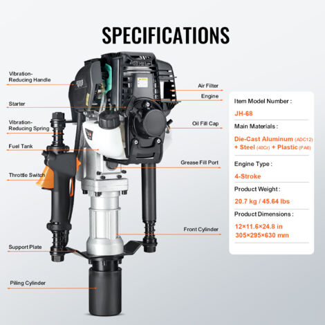 Mophorn Enfonceur De Poteau En T à Essence 37,77 Cc,Moteur 4 Temps,Avec