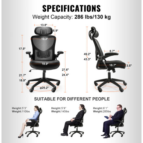 Mophorn Chaise de bureau ergonomique avec support lombaire réglable, chaise de bureau à haut dossier, appui-tête réglable, accoudoir en 2D, chaise d'ordinateur pour la maison et le bureau