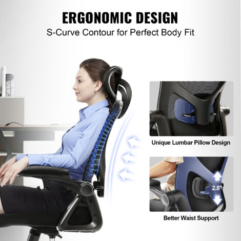 Mophorn Chaise de bureau ergonomique avec support lombaire réglable, chaise de bureau à haut dossier, appui-tête réglable, accoudoir en 2D, chaise d'ordinateur pour la maison et le bureau