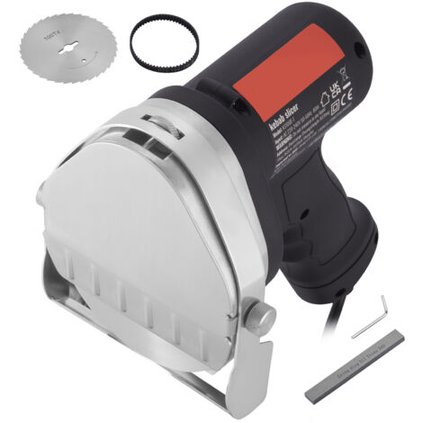 Mophorn Couteau Shawarma électrique 80 W, coupe gyroscopique en acier inoxydable, 2 lames, épaisseur réglable de 0 à 8 mm, lame de Φ 4"/100 mm, pour trancher le doner kebab commercial (1/5)