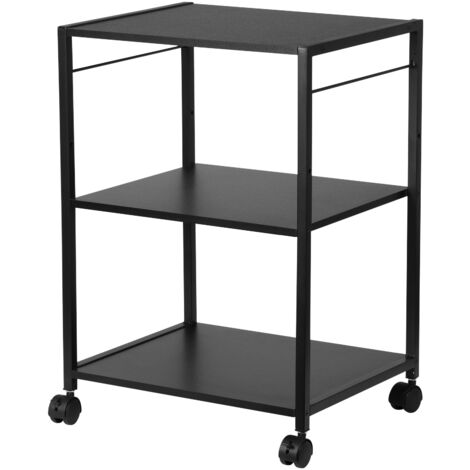 Costway support d'imprimante à 2 niveaux, meuble imprimante avec 4 roues (2 verrouillables) et étagère de rangement pour dossier, organisateur de stockage pour chambre, salon, bureau (noir