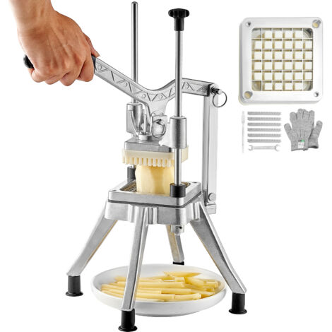 Mophorn Hachoir à légumes et fruits commercial, lame de 1/2 po, coupe-aliments robuste, coupe-frites en acier inoxydable, trancheuse à oignons pour tomates, pommes de terre, champignons, argent (1/5)