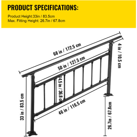 SMONTER Rampes Pour Marches Extérieures, Pour 2 à 3 Escaliers Pour Marches Exterieures Balustrade En Fer Forge Avec Kit Dinstallation Pour Terrasse Porches Porches Beton