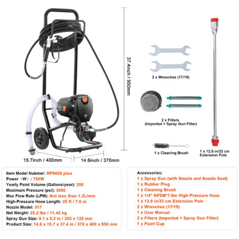 Mophorn Pulvérisateur de peinture sans air sur pied, pulvérisateur électrique haute efficacité 750 W 3000 PSI avec chariot, peinture fine et uniforme pour l'intérieur, l'extérieur, les meubles