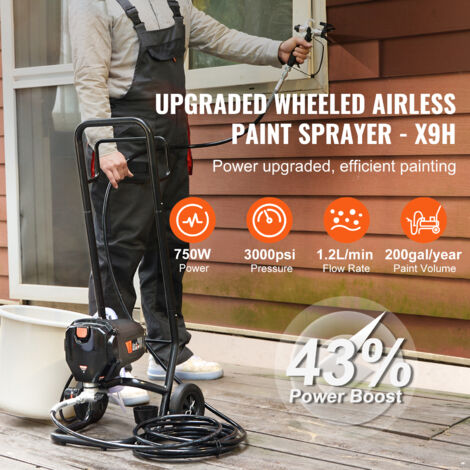 Mophorn Pulvérisateur de peinture sans air sur pied, pulvérisateur électrique haute efficacité 750 W 3000 PSI avec chariot, peinture fine et uniforme pour l'intérieur, l'extérieur, les meubles