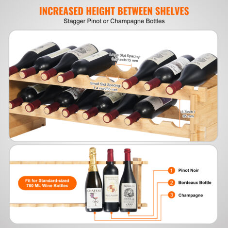 Casier à Vin Modulaire En Bambou – 24 Bouteilles (jusqu’à Magnum) – 4 Niveaux – Empilable – Capacité 100 Kg